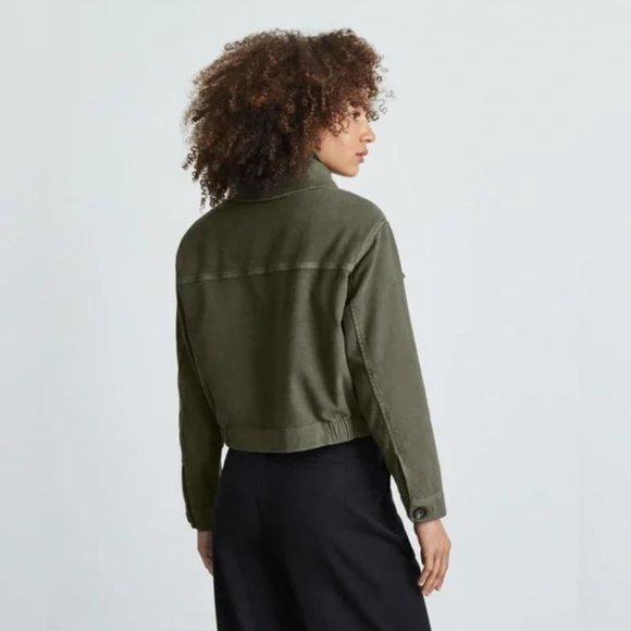 Everlane The Moleskin Utility Olive Green Distressed Cropped Jacket - Picture 5 of 9